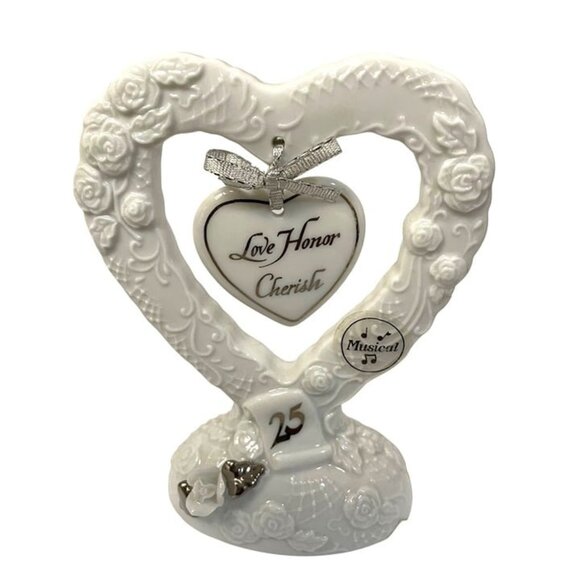 25th Anniversary Enesco Love Honor Cherish Musical Figurine - Picture 1 of 12